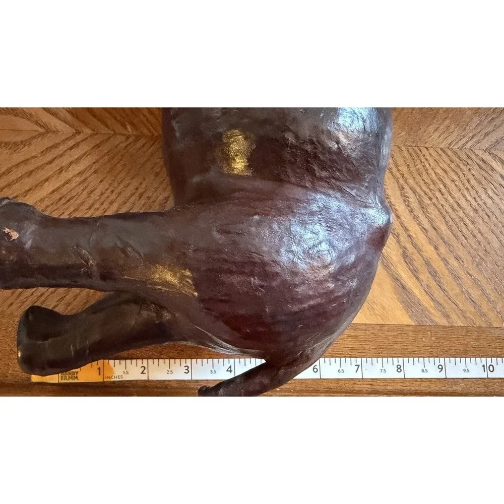 Vintage Leather Wrapped Hippo Hippopotamus Figure Red Eye 12x10x4 Decor